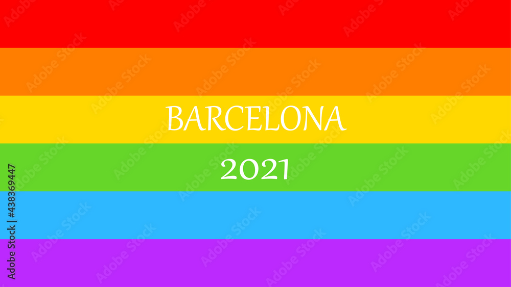 Bandera Orgullo LGBT Barcelona 2021. Tipografía divertida. Bandera Orgullo LGBT Barcelona 2021. Tipografía divertida.