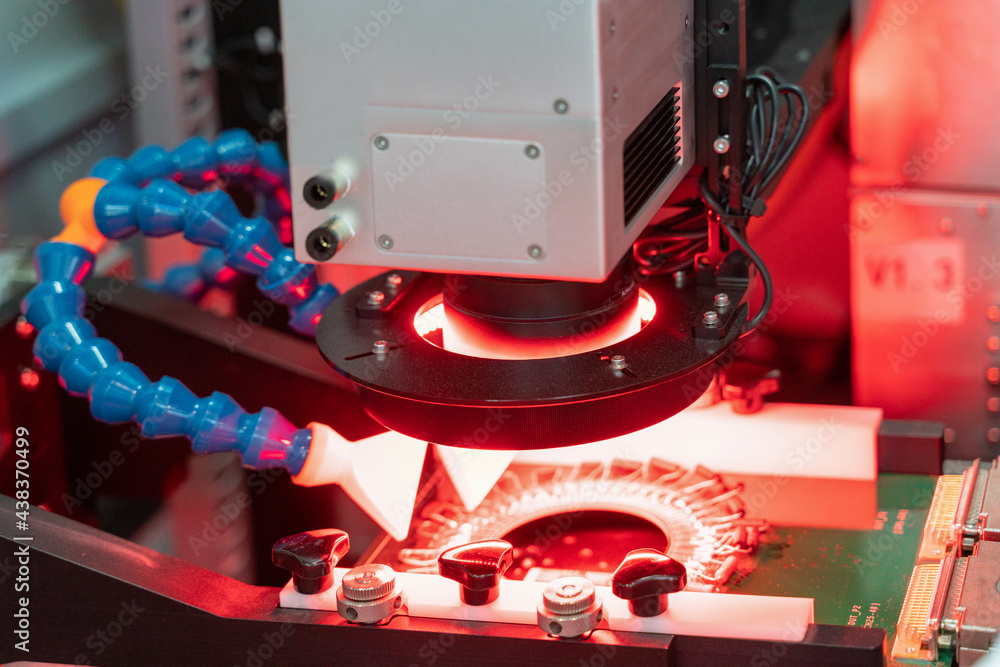 semiconductor board detection process with laser detector. Stock Photo ...