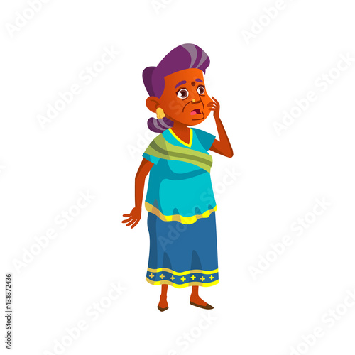 shocked indian old woman looking at meteor in sky cartoon vector. shocked indian old woman looking at meteor in sky character. isolated flat cartoon illustration