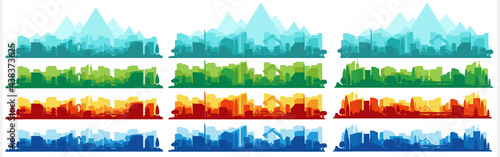 Collection of city landscapes on a light background. City landscape in different colors. 