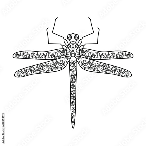 Insect-dragonfly, coloring book for children and adults. Doodle vector illustration isolated on white background.