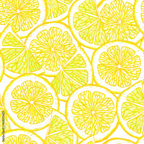 Vector hand drawn lemon slices seamless pattern print background. Perfect for textile, book covers, wallpapers, design, graphic art, printing, hobby, invitation, scrapbooking.