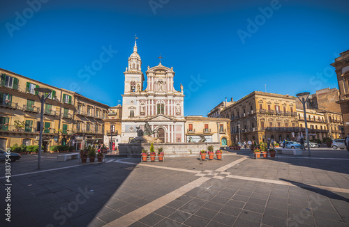 Bild auf Leinwand Piazza Garibaldi and Church of San Sebastiano in Caltanissetta, Sicily, Italy, E