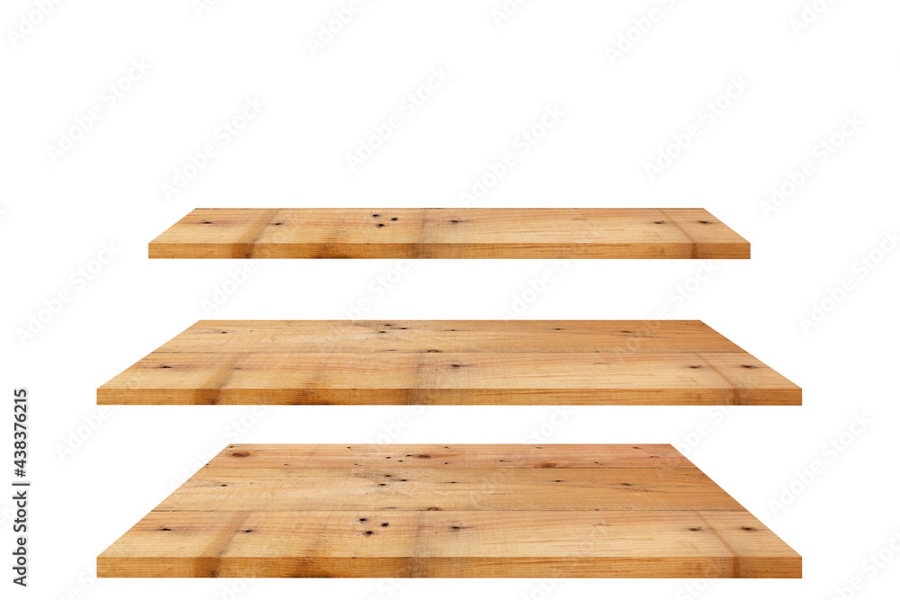 Obraz premium Old plywood boards for display shelves with clipping path.