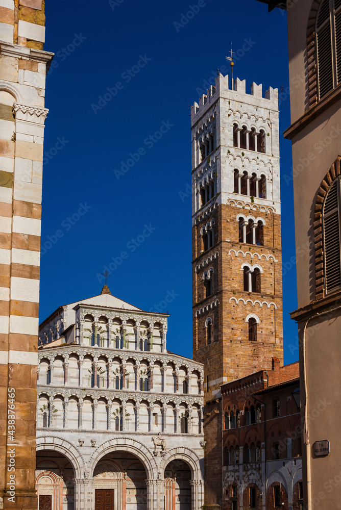 Beautiful Lucca Cathedral view from historic center street