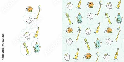 Children's dentistry and orthodontics, cute pattern for textile,  vector background