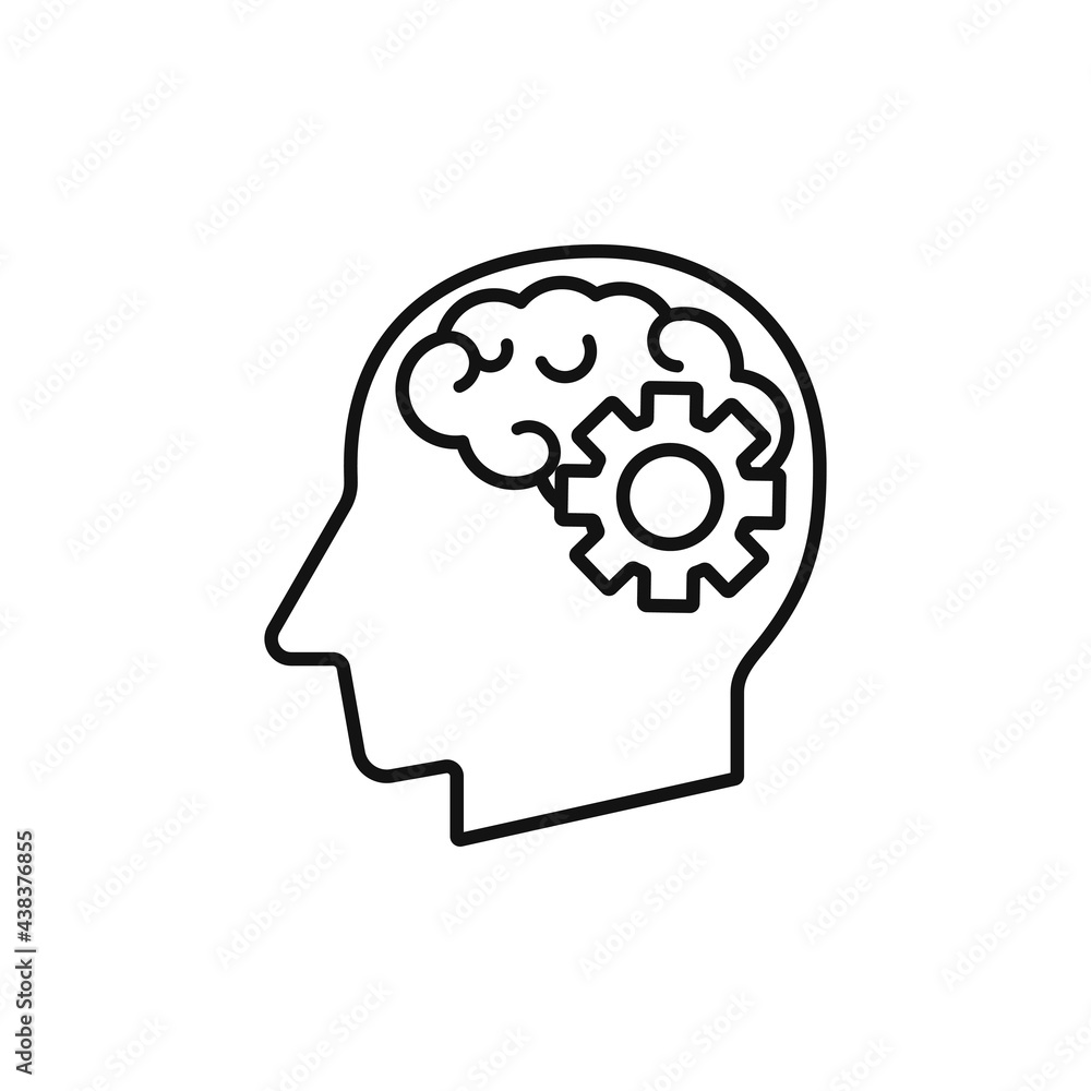Head with brain and cog sign silhouette vector Head with brain and cog sign silhouette vector