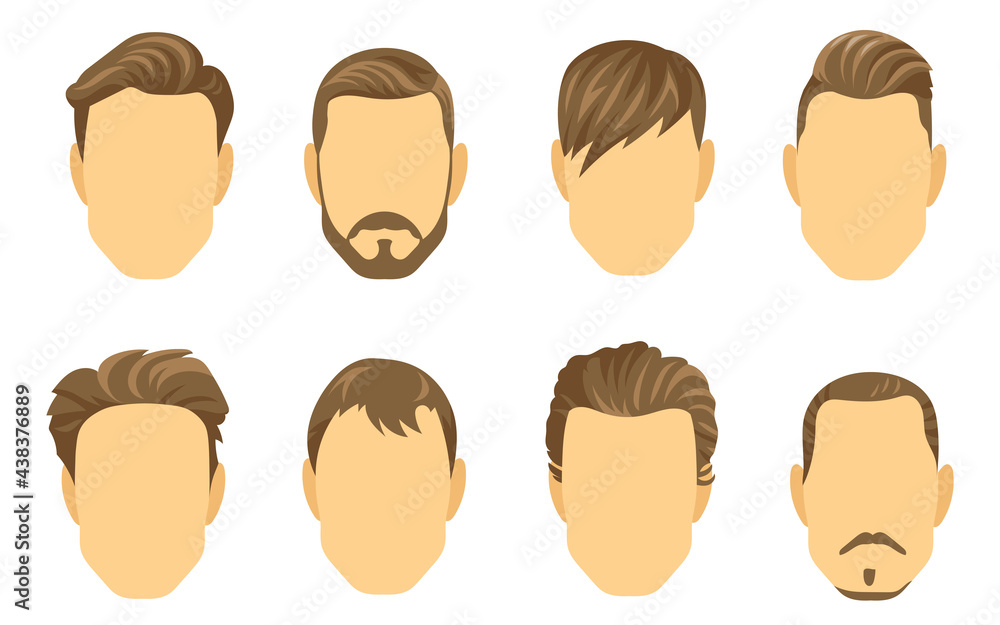 Different hairstyles for men vector illustrations set. Male cartoon