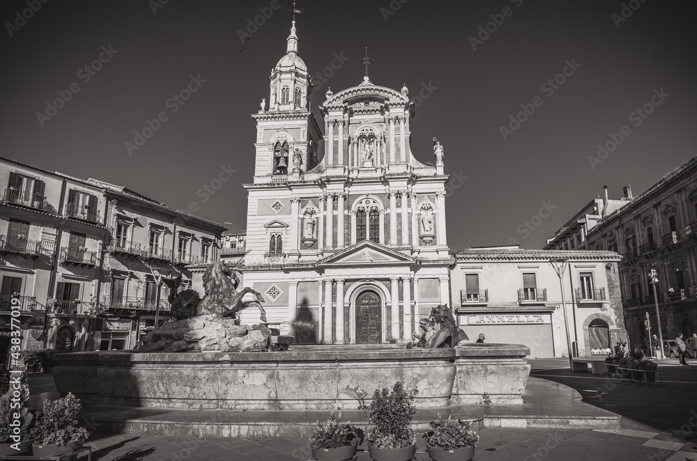 Piazza Garibaldi and Church of San Sebastiano in Caltanissetta, Sicily, Italy, Europe