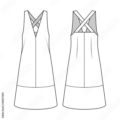 Fashion technical drawing of pinafore dress