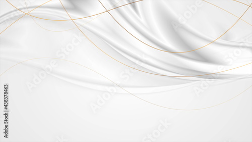 Grey silver smooth waves with curved bronze lines background