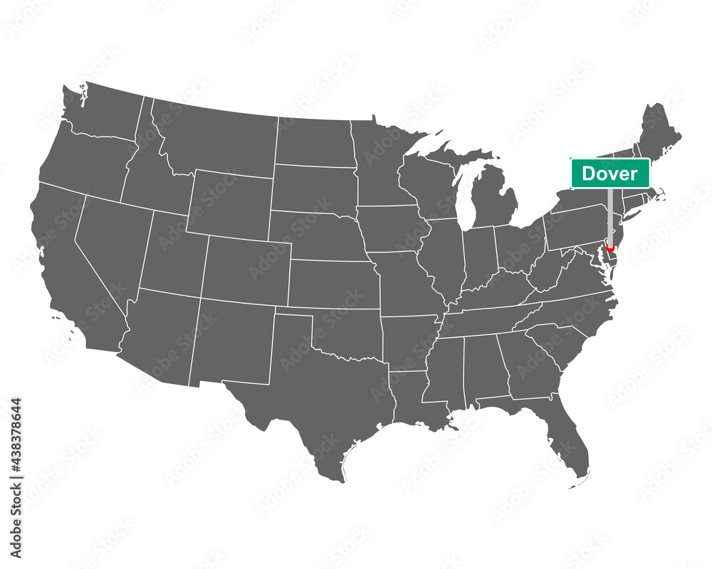 Dover Ortsschild und Karte der USA