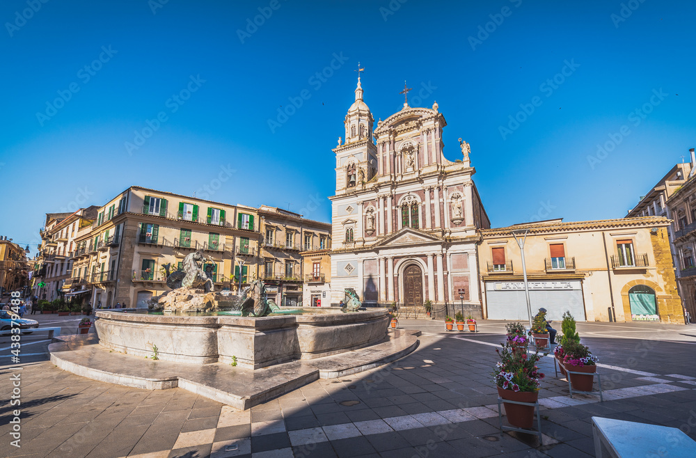 Piazza Garibaldi and Church of San Sebastiano in Caltanissetta, Sicily, Italy, Europe