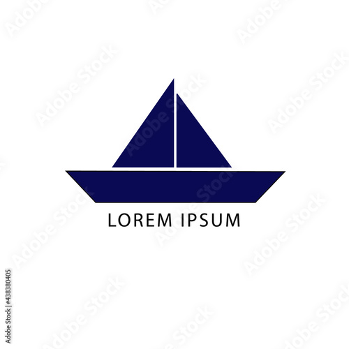 Sailboat geometric icon vector logo with text at the bottom. Maritime transportation or boat company logo.
