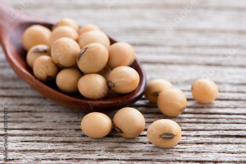 Soybeans in wooden spoon 