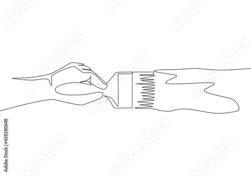 One continuous line drawing of young workman painting house wall with paint brush. Painter wall renovation service concept. Single line draw design illustration