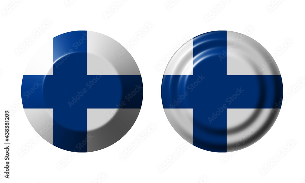 Finland flag round 3D web button set isolated on white background, ui click icons for website or video app, different styles
