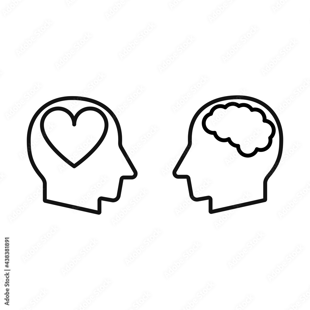 Two head silhouette with heart and brain symbols inside Two head silhouette with heart and brain symbols inside