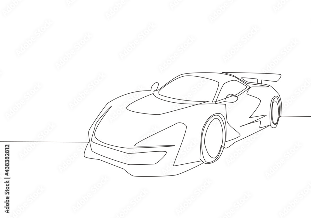 Single line drawing of racing and rallying luxury sporty car. Race super car vehicle transportation concept. One continuous line draw design