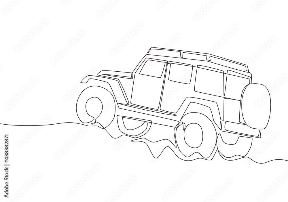 Single line drawing of tough 4x4 speed jeep wrangler car. Adventure offroad  rally vehicle transportation concept. One continuous line draw design  22603699 PNG