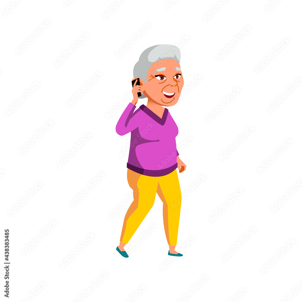 grandmother speaking with family on phone cartoon vector. grandmother speaking with family on phone character. isolated flat cartoon illustration