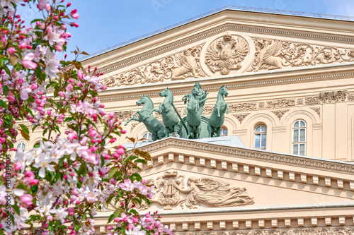 Exterior Bolshoi theater building in Moscow, quadriga close-up. photo