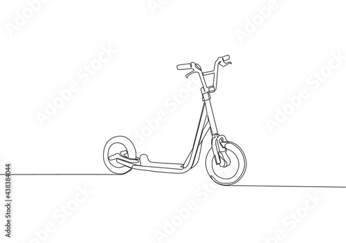 One single line drawing of kick scooter logo. Modern urban vehicle concept. Continuous line draw design vector illustration