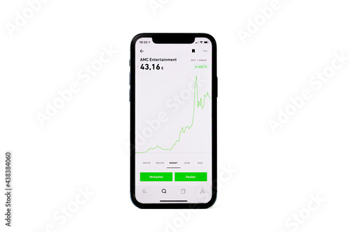 AMC Entertainment stock in the online broker trading app Trade Republic on a mobile phone screen. Buying or selling a share on the capital market. photo