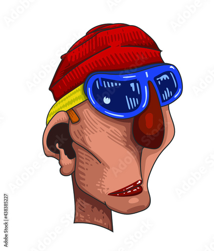 Skieur portant un bonnet et des lunettes de soleil