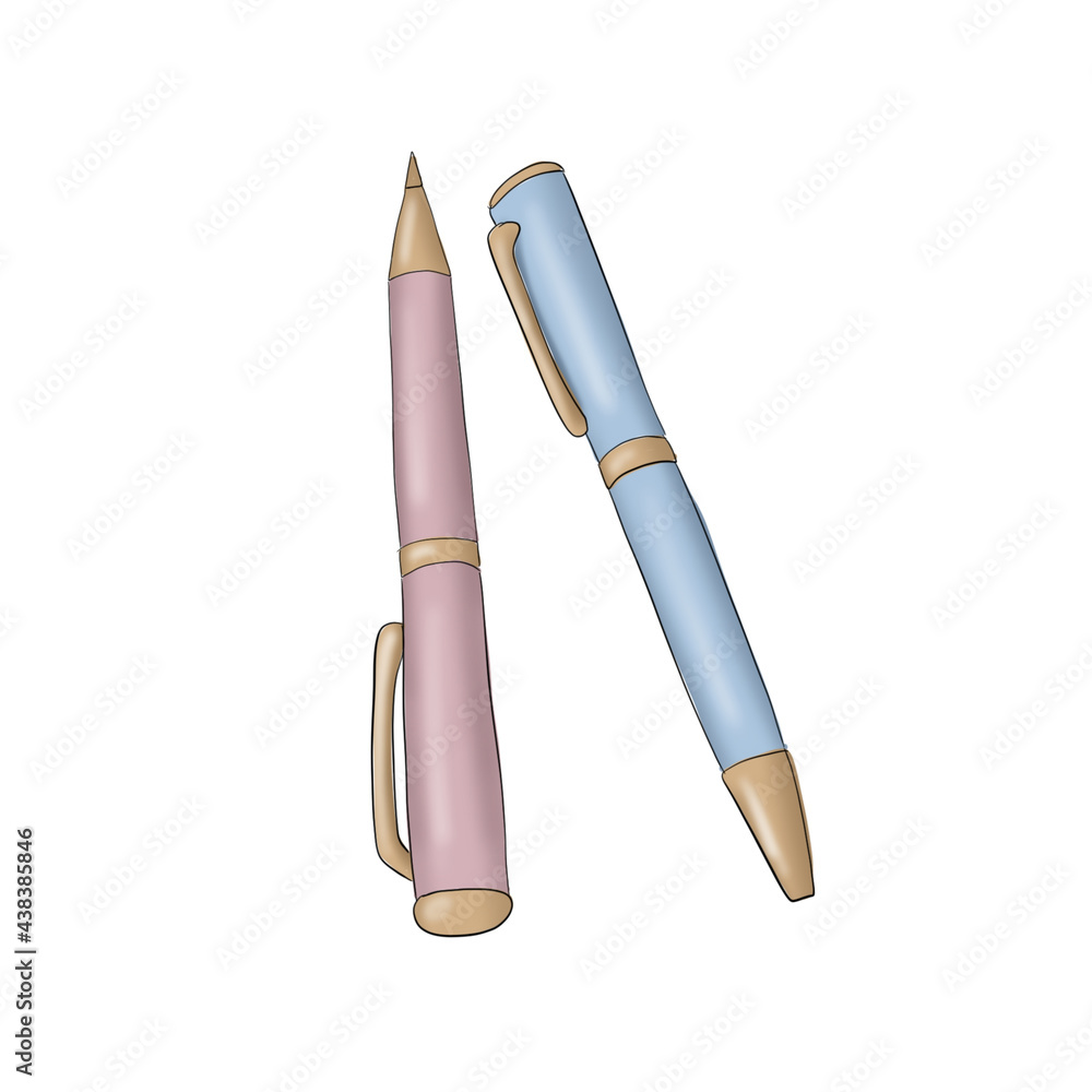 Pens Hand Drawn Illustration Set Pens Hand Drawn Illustration Set