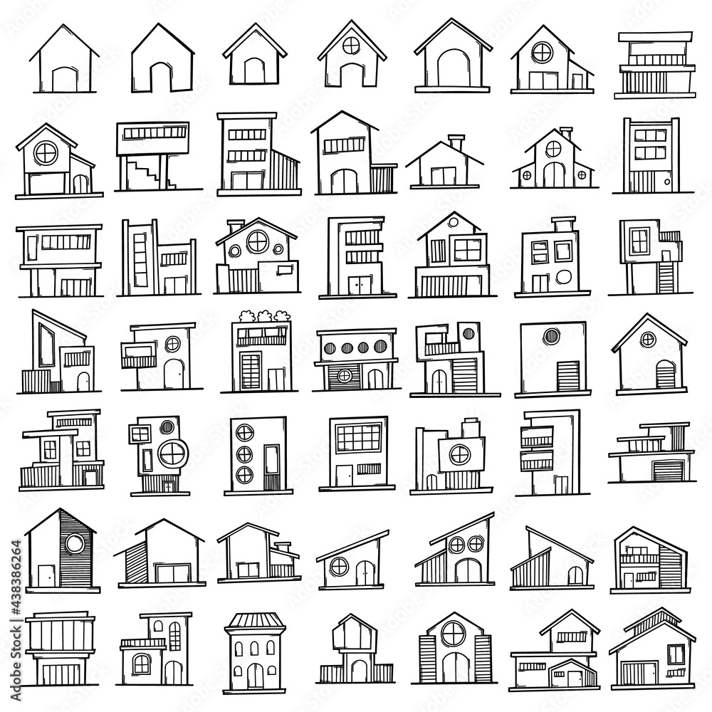 House Doodle vector icon set. Drawing sketch illustration hand drawn line eps10