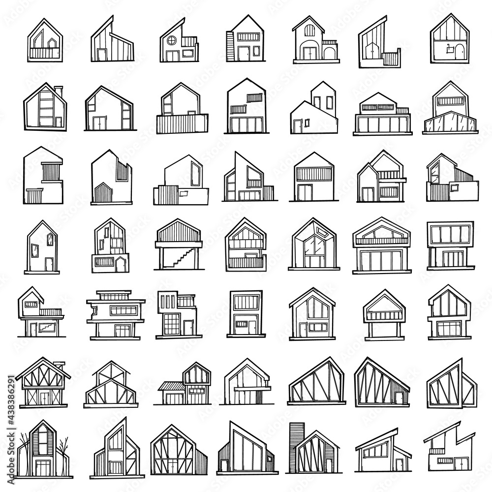 House Doodle vector icon set. Drawing sketch illustration hand drawn line eps10