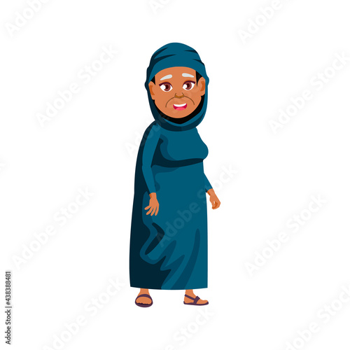 arabian elderly lady discussing with family on event cartoon vector. arabian elderly lady discussing with family on event character. isolated flat cartoon illustration