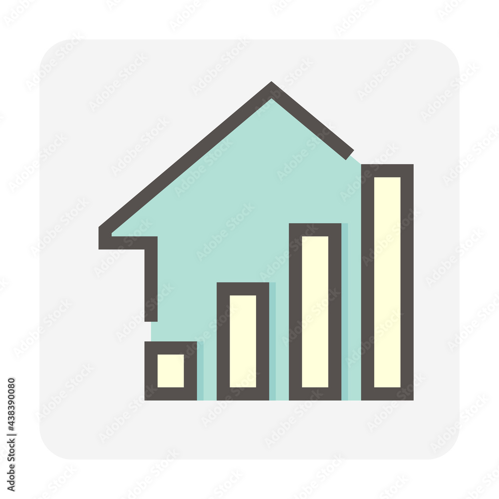 House price or value increase vector icon. Consist of home or house building, growth graph. Rate of real estate or property for development, owned, sale, rent, buy, purchase or investment. 48x48 px. House price or value increase vector icon. Consist of home or house building, growth graph. Rate of real estate or property for development, owned, sale, rent, buy, purchase or investment. 48x48 px.