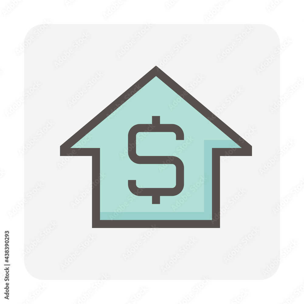 House price or value vector icon design. Consist of home or house building, dollars sign. That rate or price of real estate or property for development, sale, rent or investment. 48x48 pixel. House price or value vector icon design. Consist of home or house building, dollars sign. That rate or price of real estate or property for development, sale, rent or investment. 48x48 pixel.