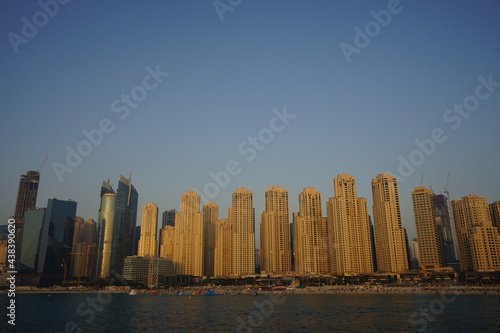 Sunset view on buildings in Dubai Marina