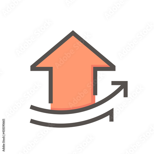 House price or value increase vector icon. Consist of home or house building,  growth graph. Rate of real estate or property for development, owned, sale, rent, buy, purchase or investment. 48x48 px.