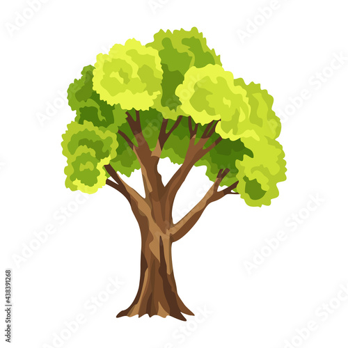 Tree with green leafage. Abstract stylized tree. Watercolor foliage. Natural illustration