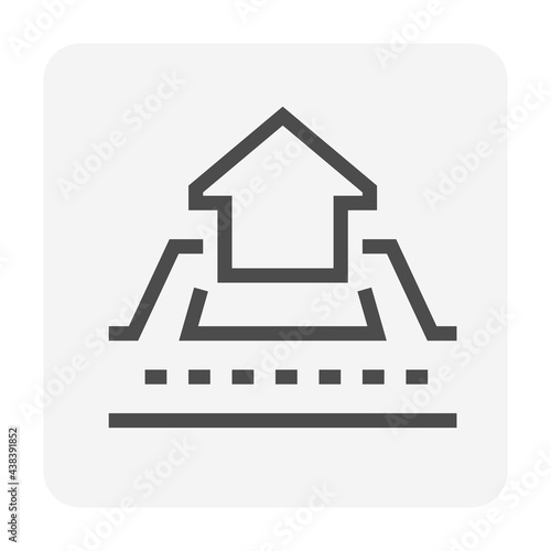 House building or residential in land lot and access road vector icon. That real estate or property on roadside for residential, development, owned, sale, rent, buy or investment. 48x48 pixel.