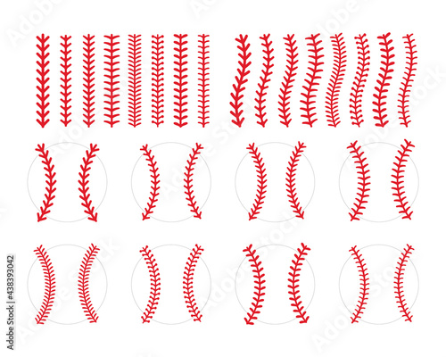 The red stitch or stitching of the baseball Isolated on white background.