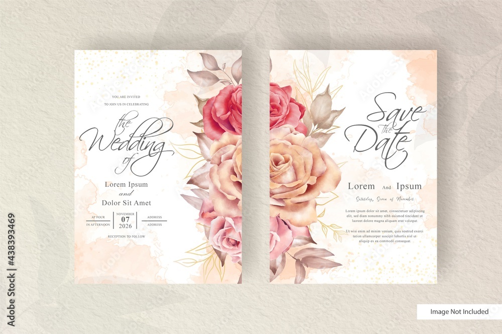 Minimalist Wedding card Template with Hand drawn floral and watercolor element