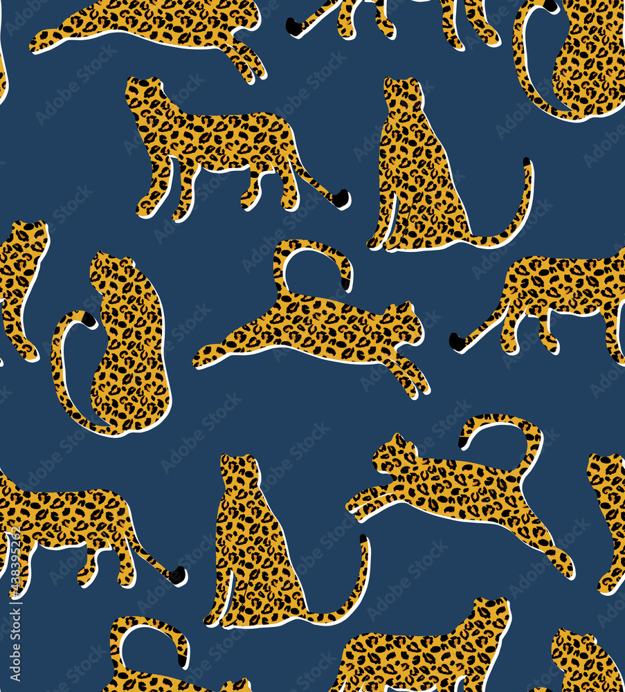 Textured Naughty Leopards Pattern Trendy Fashion Colors Minimal Concept Seamless Design Abstract Cartoon Cats Stock Illustration Adobe Stock
