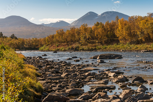 Landscape with Abisko river and mountains, Norrbotten, Sweden