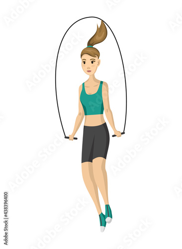 Woman fitness. girl doing sport physical exercise. Workout aerobic fitness with skipping rope. Active and healthy life concept