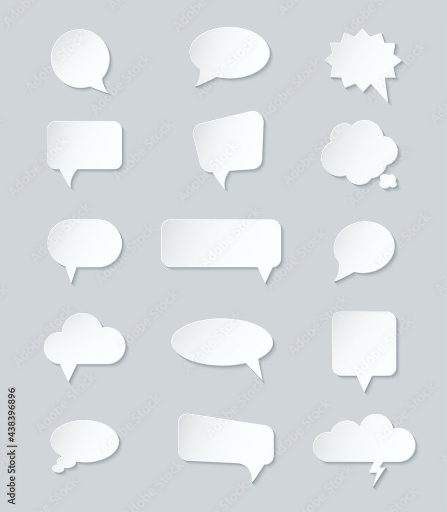 Collection of realistic paper speech bubble vector illustration. Collection of realistic paper speech bubble vector illustration.
