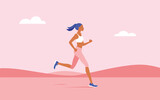 Slim woman running outdoor in sportswear and training shoes.  jogging outdoor. Vector illustration.