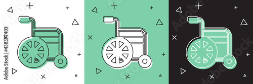 Set Wheelchair for disabled person icon isolated on white and green, black background. Vector