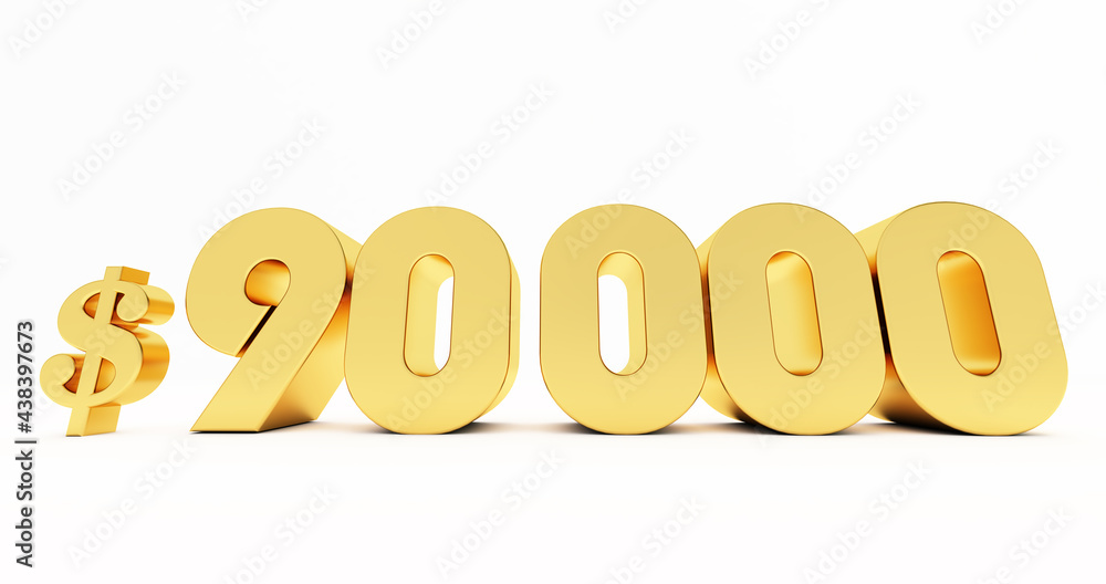 3d render of golden $90000 Dollar isolated on white background 3d render of golden $90000 Dollar isolated on white background