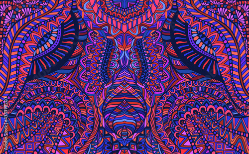 Amazing colorful ornamental kaleidoscope psychedelic bohemian background