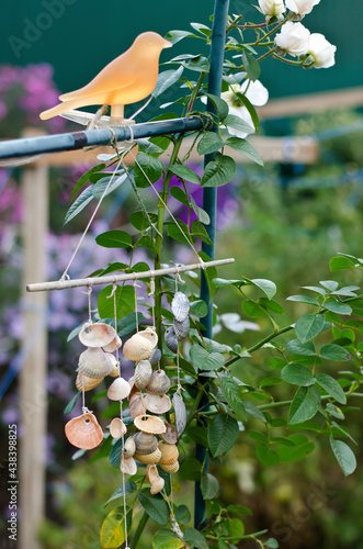 Marine decoration made of sea shells on the thread